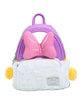 Children's backpack with pink bow and white base on a light gray background