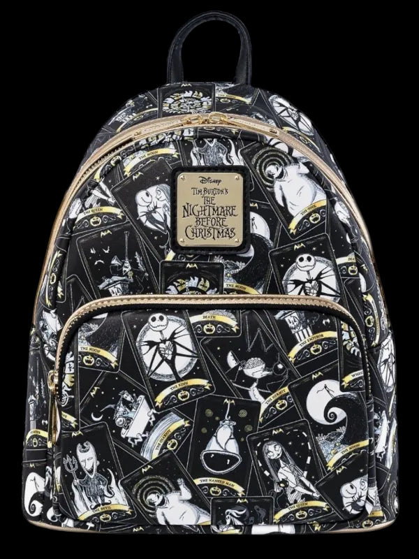 Backpack with 'Nightmare Before Christmas' design on a black background