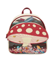 Backpack with mushroom design and characters on a white background