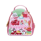 Pink backpack with Alice in Wonderland design on a white background