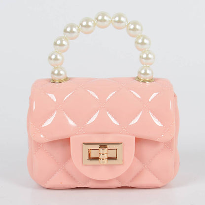Jelly Shiney Mini Bag W Imitation Pearl Handle: Yellow