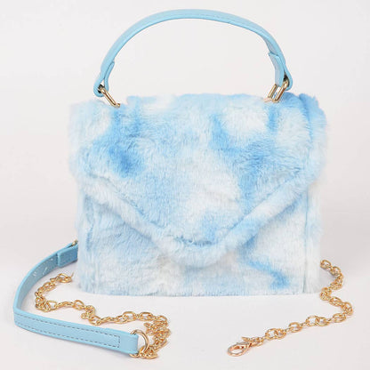 Tie Dye Fur Flap Bag: Blue
