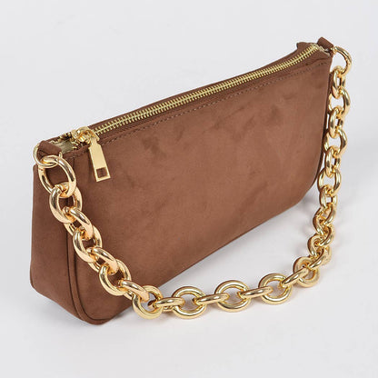 Micro Suede Chain Handle Clutch: Cobalt