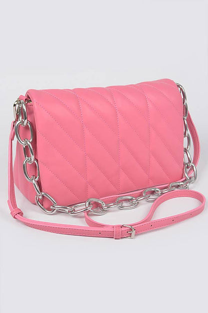 Quilted Chain Shoulder Bag: Orange