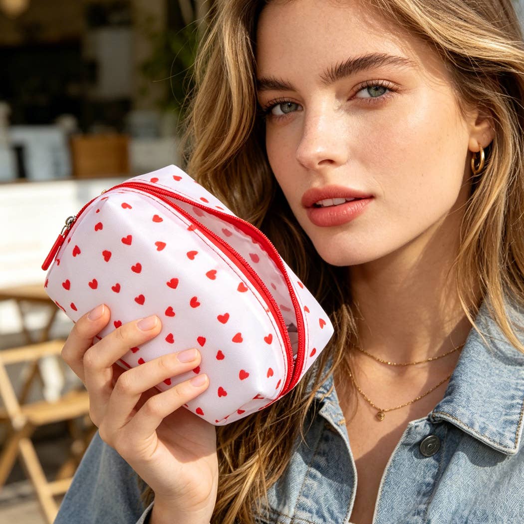 Lovely Heart Print Semi-Clear Cosmetic Make Up Pouch: MT