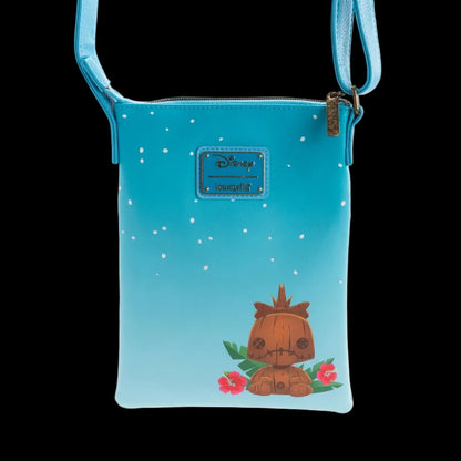Blue crossbody bag with a character design and Disney logo on a white background