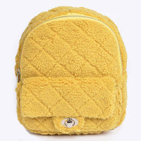 Fluffy Flap Zipper Backpack: Mustard