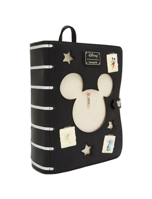 Black backpack with Mickey Mouse design and Disney logo on a white background