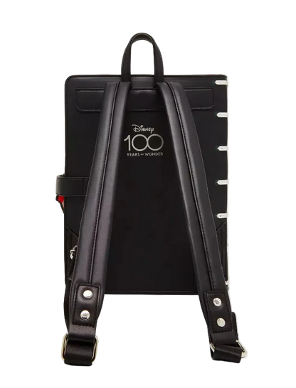 Black backpack with Disney 100 years of wonder branding on a white background