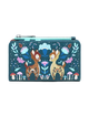 A rectangular zip-around wallet featuring a whimsical forest illustration with two deer, flowers, mushrooms, and a turquoise zipper, shown on a plain light gray background.