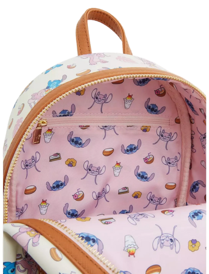 Lilo & Stitch The Series Angel & Stitch Snacks Allover Print Mini Backpack Exclusive Loungefly Disney