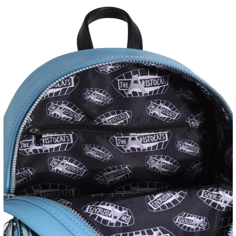 Backpack with a patterned interior on a white background