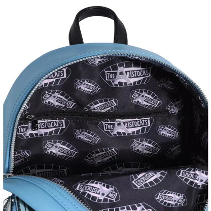Backpack with a patterned interior on a white background