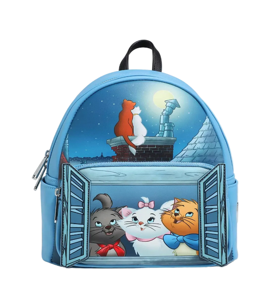 Backpack with animated character design on a white background