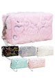 Heart Sequined Fuzzy Fur Cosmetic Pouch Bag: ASSORTED / ONE SIZE
