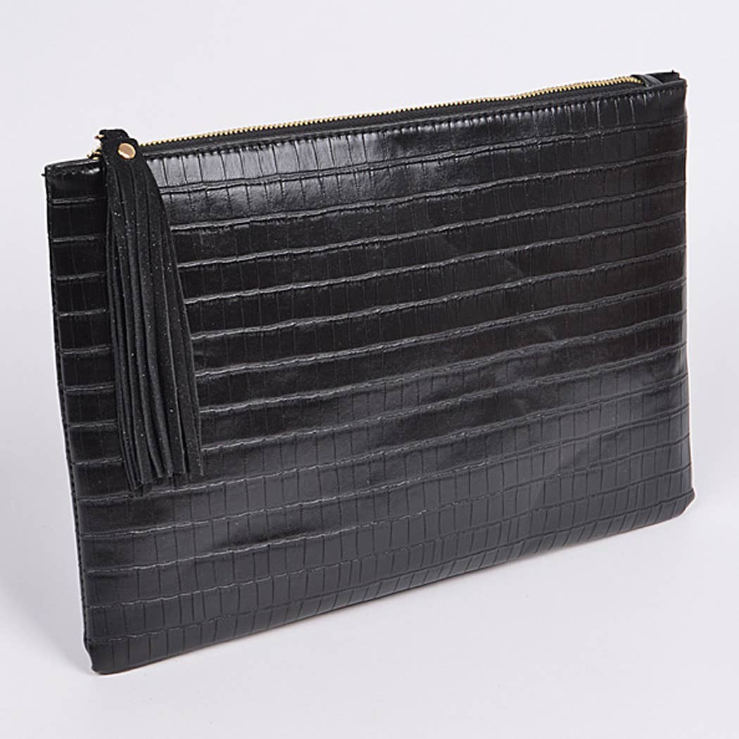 Shine Leather Clutch: Grey