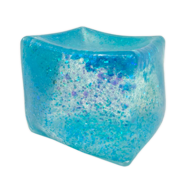 Blue glittery candle holder on a white background
