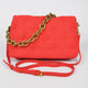 Cotton Canvas Studded Chain Shoulder Bag: Red