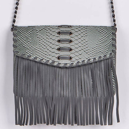 Animal Print Tassel Clutch: Green