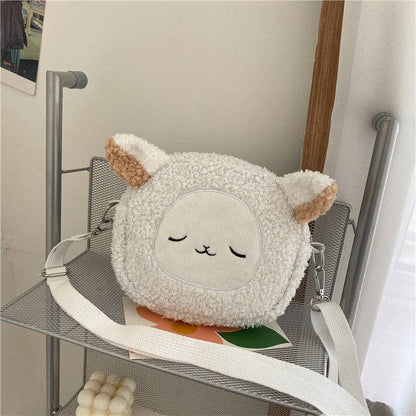 Cartoon Lamb Fur Crossbody Bag: Khaki without Pendant