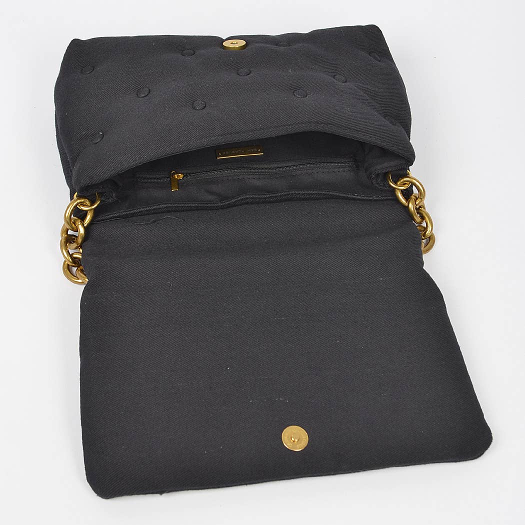 Cotton Canvas Studded Chain Shoulder Bag: Red