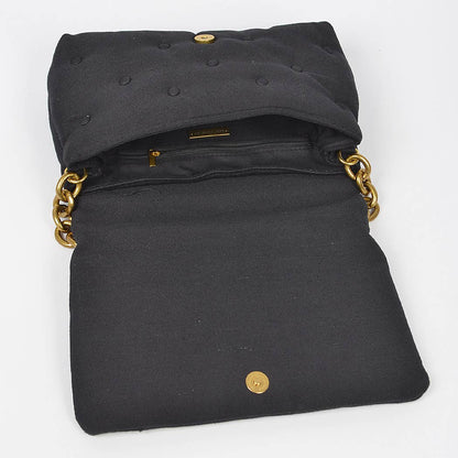Cotton Canvas Studded Chain Shoulder Bag: Green