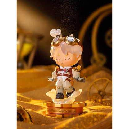Animated character figurine with goggles and a helmet on a decorative base.