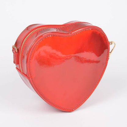 Heart Shape Mirror Metallic Crossbody Bag: Red