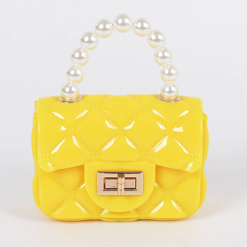 Jelly Shiney Mini Bag W Imitation Pearl Handle: Yellow