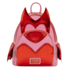 Pink and red backpack with Marvel logo on a white background