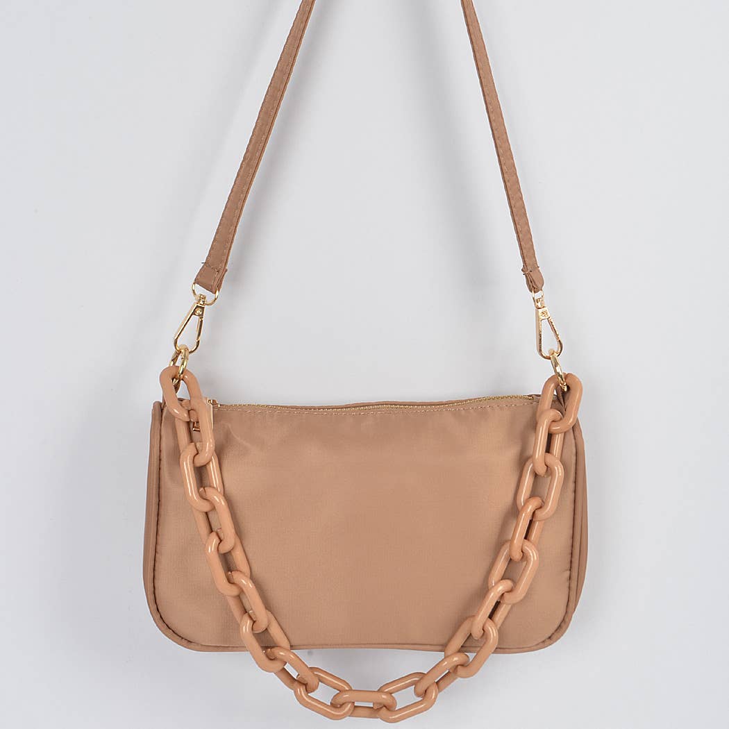 Nylon Shoulder Bag W/Acrylic Chain: Cobalt