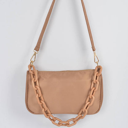Nylon Shoulder Bag W/Acrylic Chain: Cobalt