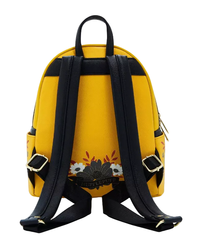 Yellow backpack with black straps on a white background