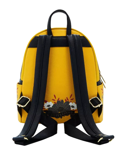 Yellow backpack with black straps on a white background