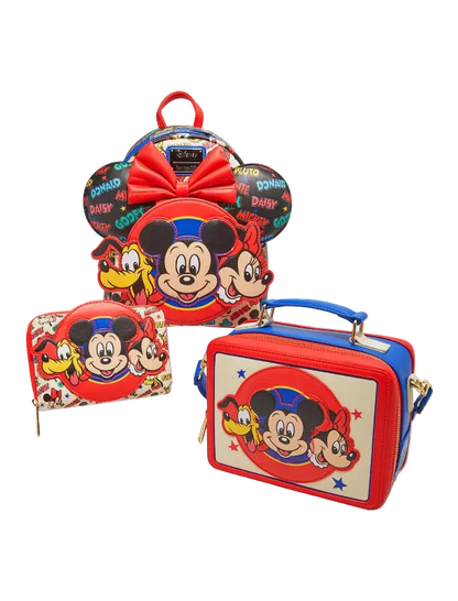 Set of Disney-themed bags featuring Mickey Mouse and friends on a white background