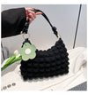 Popcorn Texture Flower Charm Mini Hobo Bag: Black / M