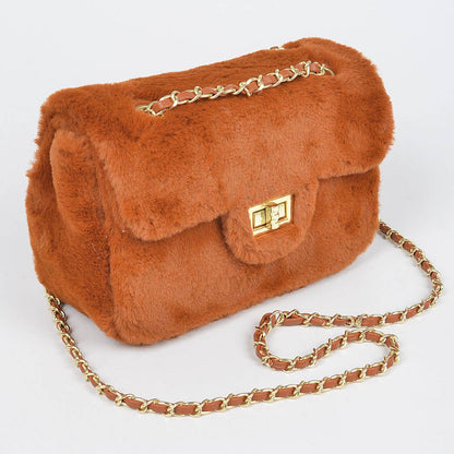 Faux Wool Flap Shoulder Bag: Cobalt