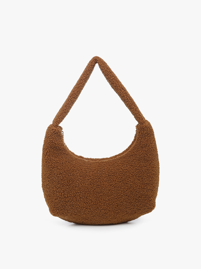Polly Sherpa Shoulder Bag w/ Top Zip Closure | M2371 : Black