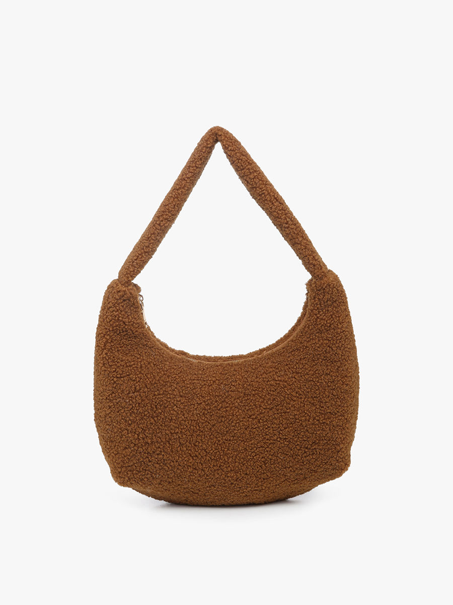 Polly Sherpa Shoulder Bag w/ Top Zip Closure | M2371 : Tan