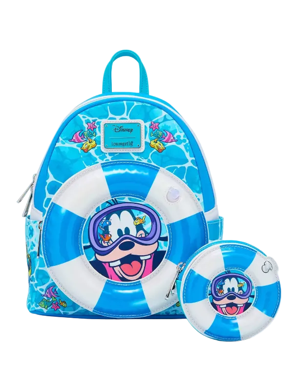 Backpack and inflatable ball with cartoon character design on a white background