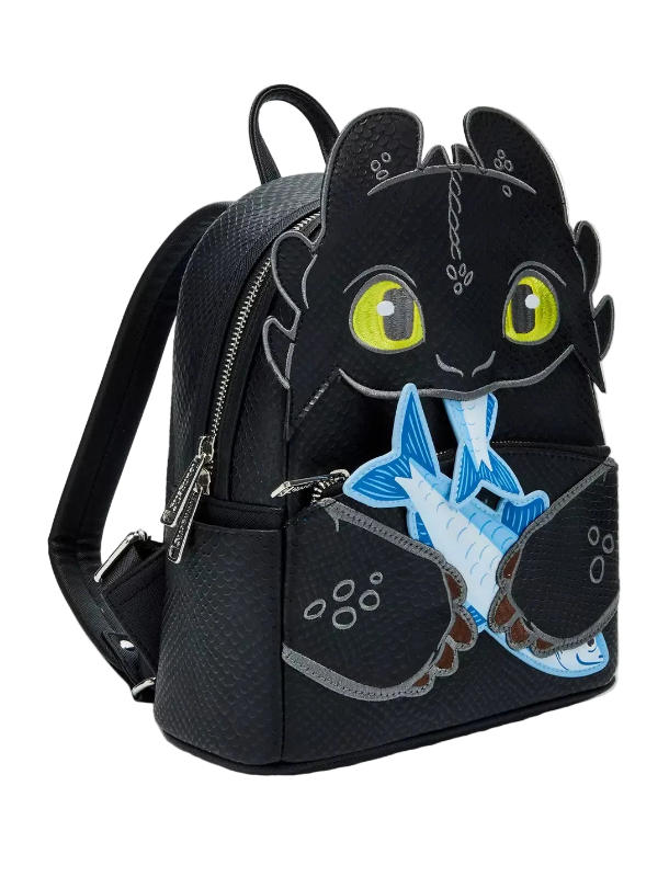 Black backpack with dragon design on a white background