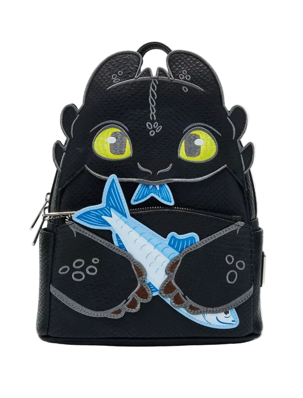 Black backpack with dragon design on a white background
