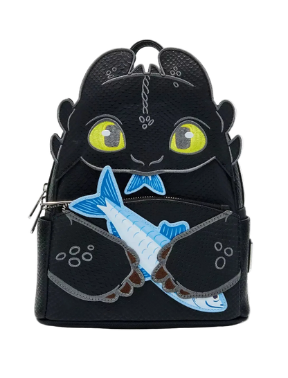 Black backpack with dragon design on a white background