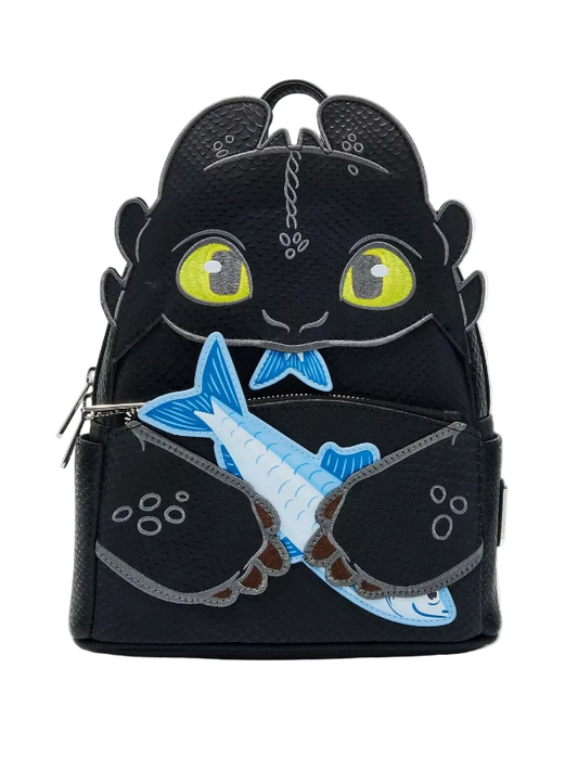 Black backpack with dragon design on a white background