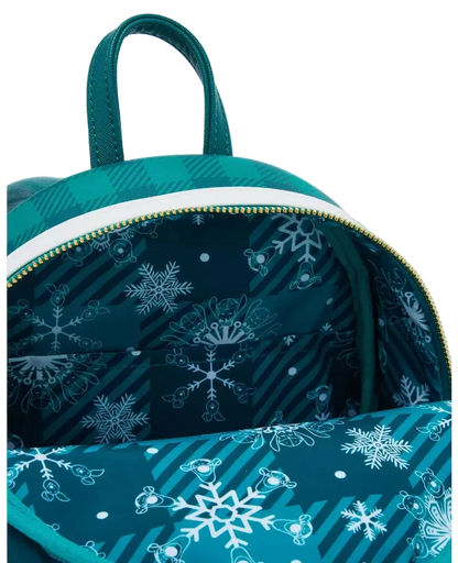 Teal backpack with snowflake pattern on a white background