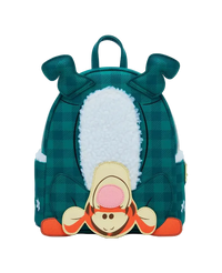 Green backpack with cartoon character face on a white background