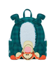 Green backpack with cartoon character face on a white background