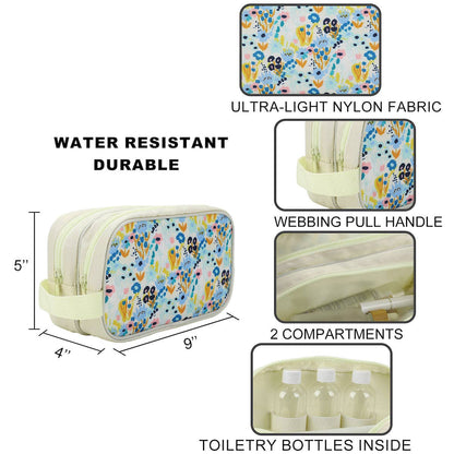 Floral Print Dual Compartment Cream Toiletry Cosmetic Kit