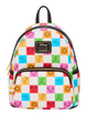 Colorful checkered backpack with Disney logo on a white background