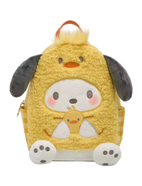 Plush backpack with cartoon character design on a white background